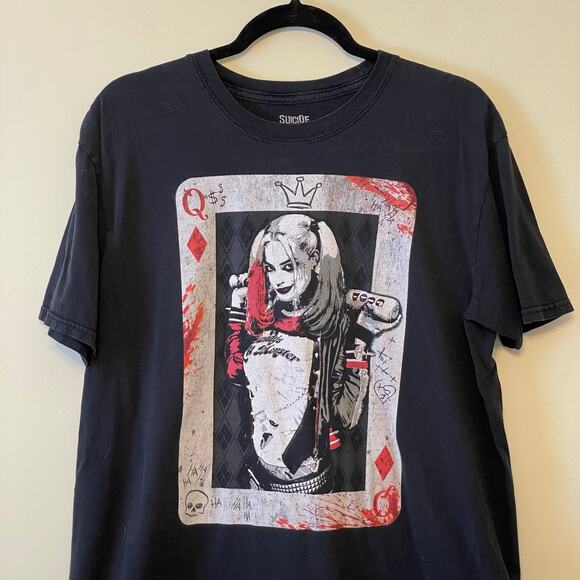 Suicide Squad XL short sleeve t-shirt Harley Quinn Queen diamonds card black red - Picture 2 of 7